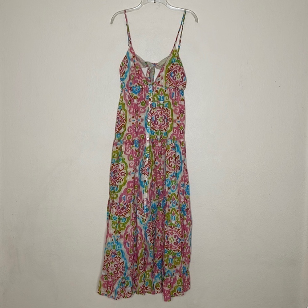 NWT House Of Harlow 1960 Colorful Print Spaghetti Strap Boho Maxi Dress L